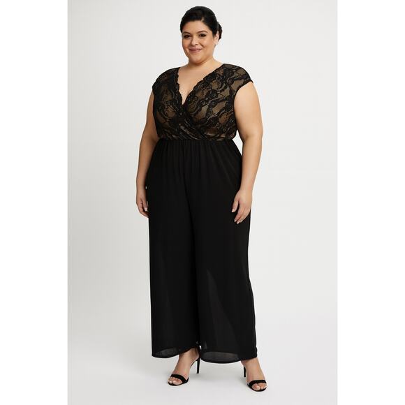 Worthington Black Lace & Chiffon Wide-Leg Plus Size Jumpsuit – Size 22W - Picture 1 of 5